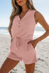 Ribbed Button V Neck Tank Top and Shorts Set